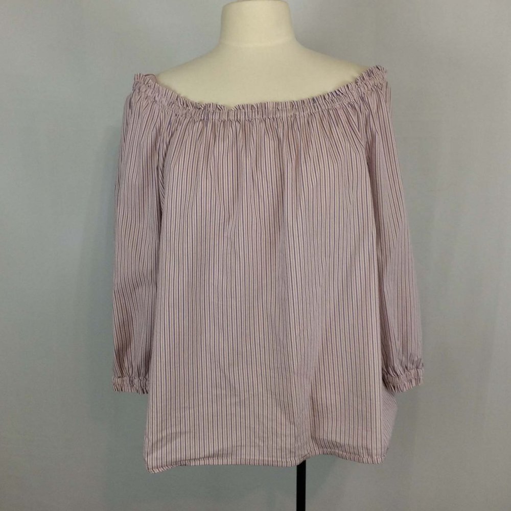 Dalia Pink and Blue Striped Off the Shoulder Top‎ L